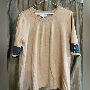 Liz Claiborne camel with grey trim short sleeve sweater blend